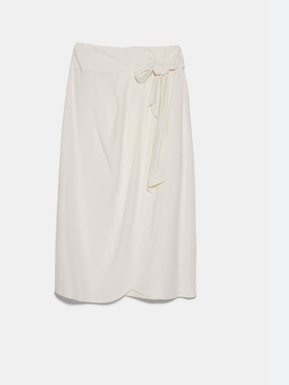 ZARA Midi Wrap Skirt with Side Bow in Cream